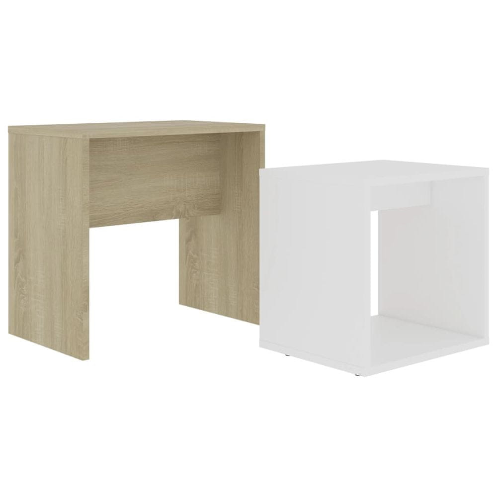Vidaxl Sada konferenčných stolíkov biela a dub sonoma 48x30x45 cm drevotrieska
